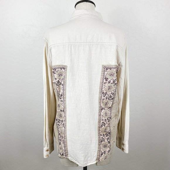 Free People Top S Ivory Burgundy Floral Lightweight Button-Front Collared Shirt - Picture 4 of 8